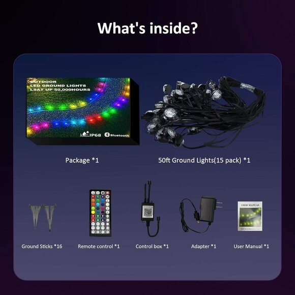 100FT Smart‎ Outdoor Ground Lights – RGB Color-Changing, App & Remote Control - Picture 6 of 6